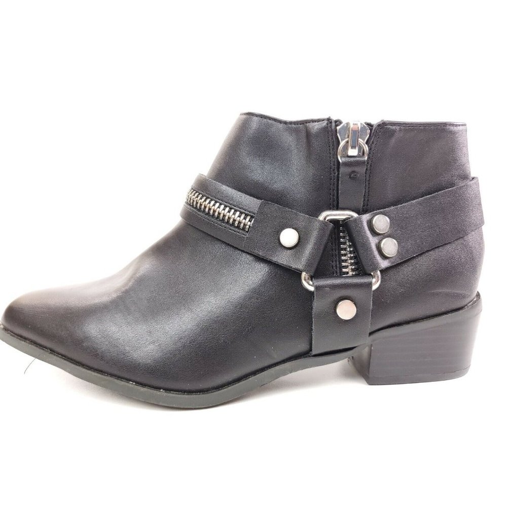 Lane Bryant Black Side Zip Faux Leather Harness Ankle Boots Size 9 W Bootie